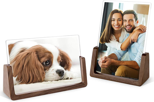 Rynx | Mixoo Picture Frame 2 Pack - Rustic Wood Picture Frames with Walnut Wood Base and High-Resolution Shatterproof Acrylic Glass Cover for Table or Desktop Display (4x6 inches, Horizontal + Vertical)