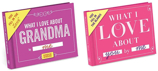 Rynx | Knock Knock What I Love about Grandma Fill in the love book Fill-in-the-blank gift journal, 4.5 x 3.25 inches & What I Love about You Fill in the love book gift journal, 4.5 x 3.25 inches