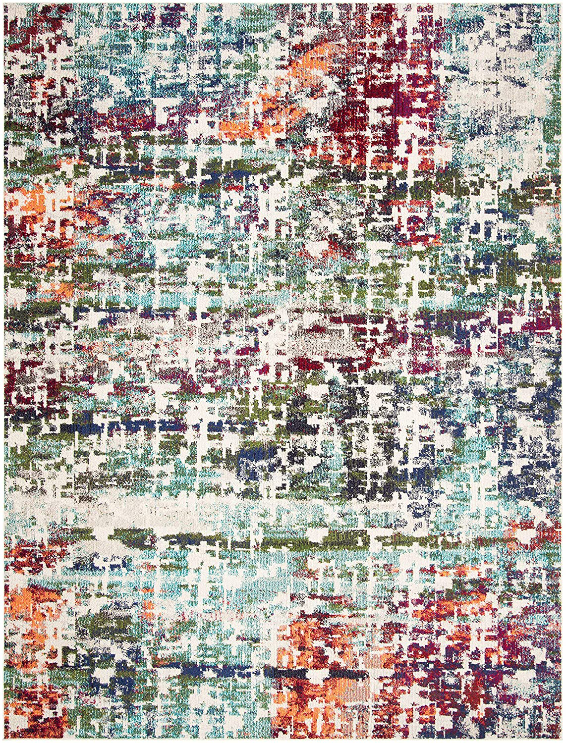 Rynx | Safavieh Madison Collection MAD469B Modern Abstract Non-Shedding Dining Room Entryway Foyer Living Room Bedroom Area Rug, 5' x 5' Round, Cream / Blue