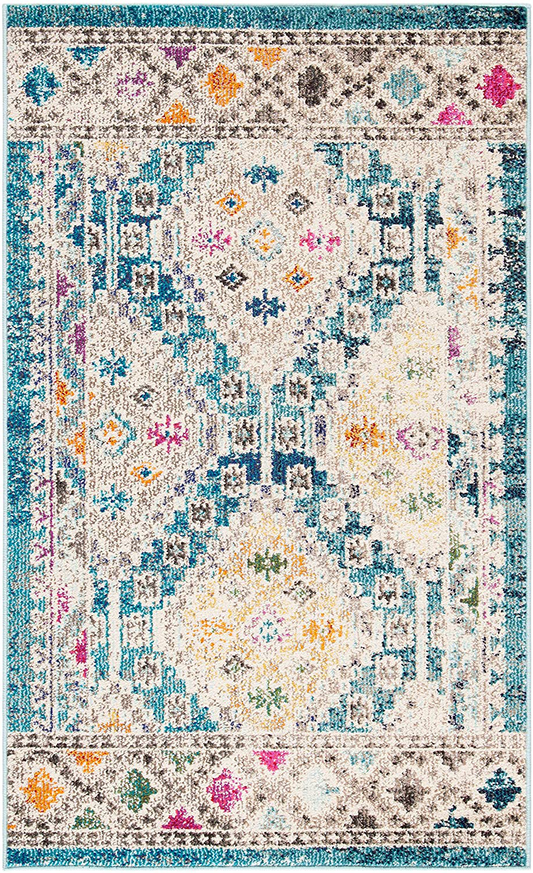 Rynx | Safavieh Madison Collection Mad418n Boho Diamond Distressed Non-Shedding Stain Resistant Living Room Bedroom Accent Rug, 2'2" X 4', Dark Blue / Yellow