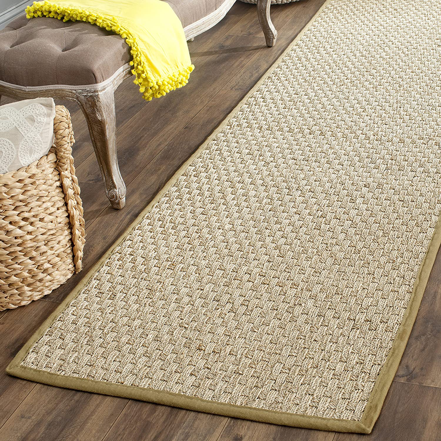 Rynx | Safavieh Natural Fiber Collection NF114G Border Basketweave Seagrass Runner, 2'6" x 10', Olive