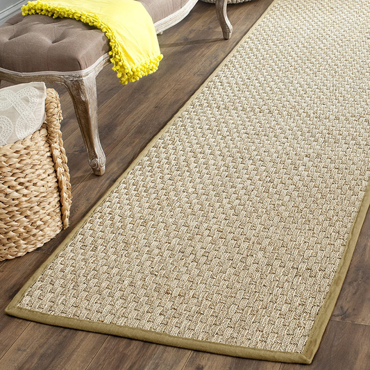 Rynx | Safavieh Natural Fiber Collection NF114G Border Basketweave Seagrass Runner, 2'6" x 10', Olive