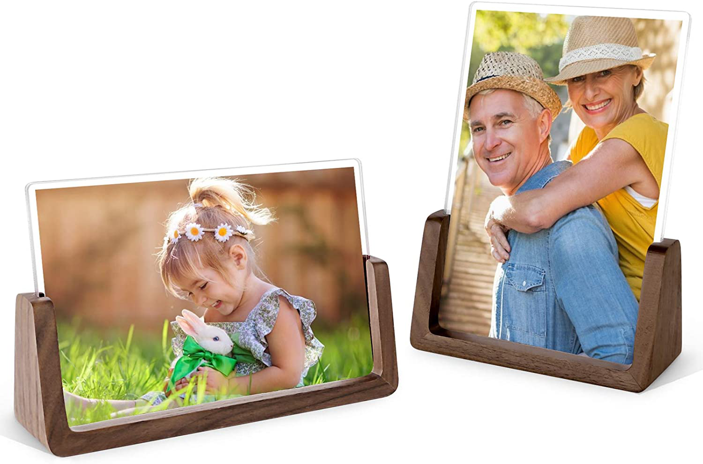 Rynx | Mixoo Picture Frame 2 Pack - Rustic Wood Picture Frames with Walnut Wood Base and High-Resolution Shatterproof Acrylic Glass Cover for Table or Desktop Display (4x6 inches, Horizontal + Vertical)