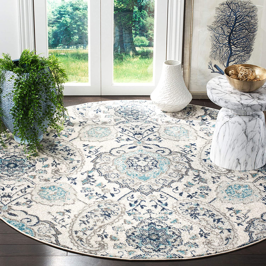 Rynx | Safavieh Madison Collection Mad600c Boho Chic Glam Paisley Non-Shedding Stain Resistant Living Room Bedroom Area rug 3' X 3' Round Cream/ Light Gray