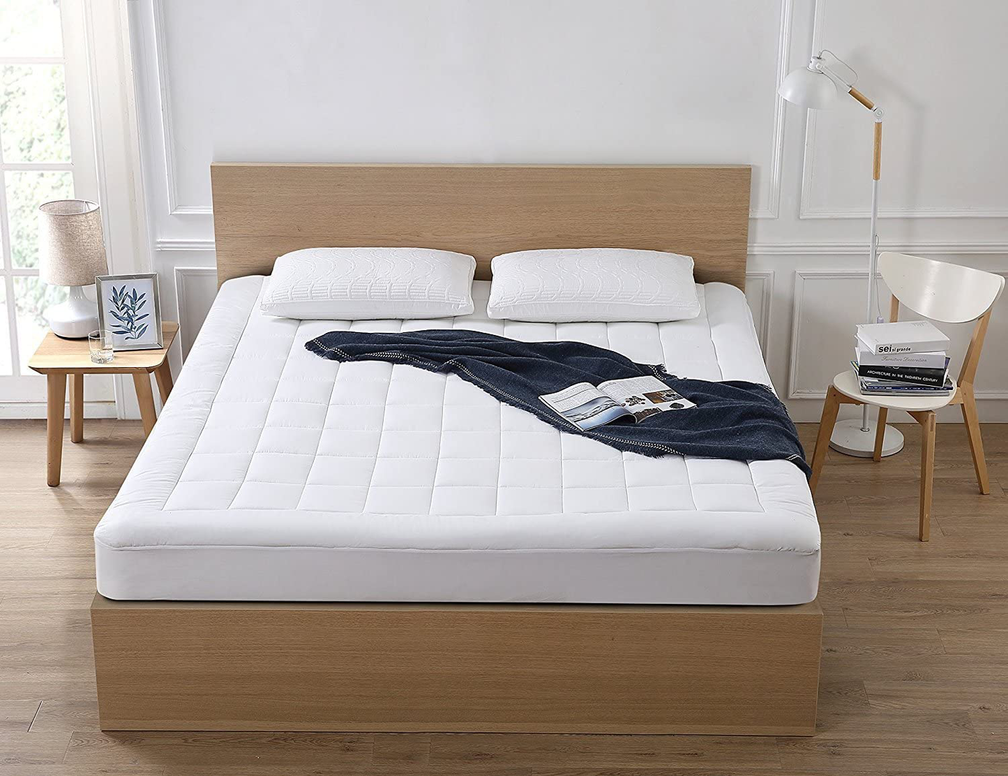 Rynx | oaskys Cal King Madras Pad Cover Cooling Mattress Topper Pillow Top with Down Alternative Fill (8-21” Fitted Deep Pocket California King Size)