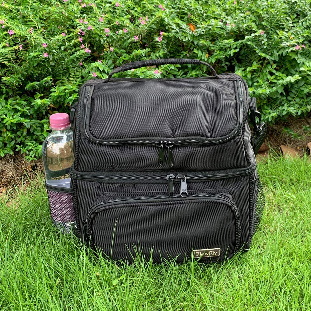 Rynx | Flowfly Double Layer Cooler Insulated Lunch Bag Adult Lunch Box Large Tote Bag For Men, Women, With Adjustable Strap, Front Pocket And Double Large Mesh Side Pockets, Navy Blue