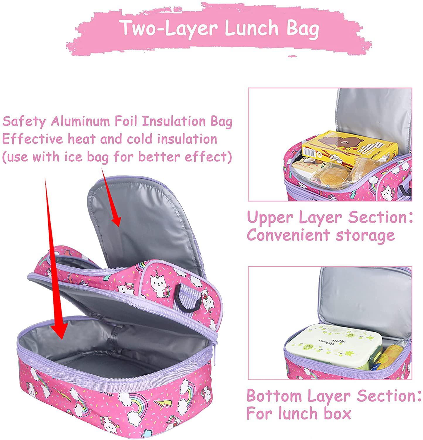 Rynx | Lunch bag for boys, Kasqo insulated cooler bag for kids with double compartments, blue dinosaur