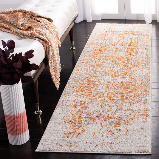 Rynx | Safavieh Madison Collection MAD603P Oriental Snowflake Medallion Worn Non-Shedding Stain Resistant Living Room Bedroom Runner, 2'3" x 10', Orange / Ivory