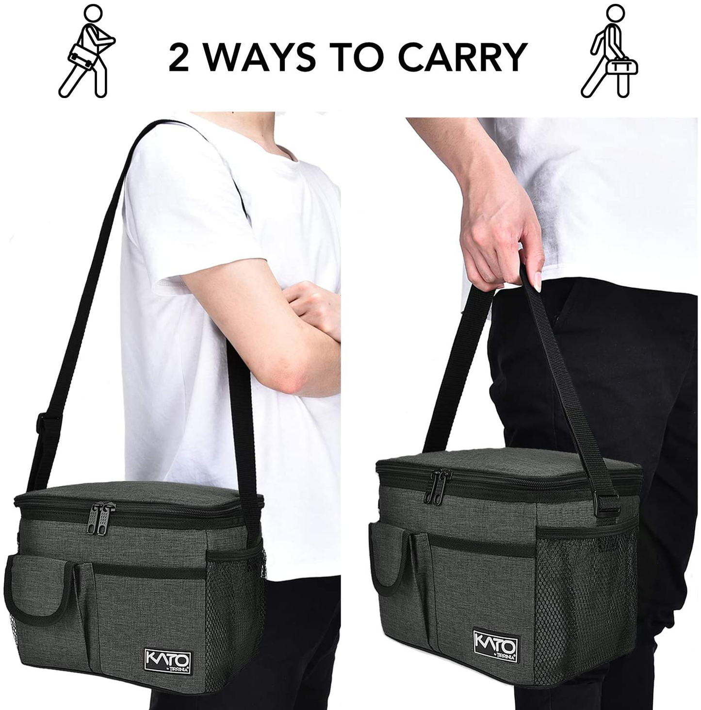 Rynx | Large Insulated Lunch Box For Women Men, 10l Leakproof Thermal Reusable Lunch Box For Adults & Children, High Meal Prep Food Cooler Tote With Pockets For Office Work By Tirrinia, Charcoal