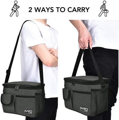 Rynx | Large Insulated Lunch Box For Women Men, 10l Leakproof Thermal Reusable Lunch Box For Adults & Children, High Meal Prep Food Cooler Tote With Pockets For Office Work By Tirrinia, Charcoal