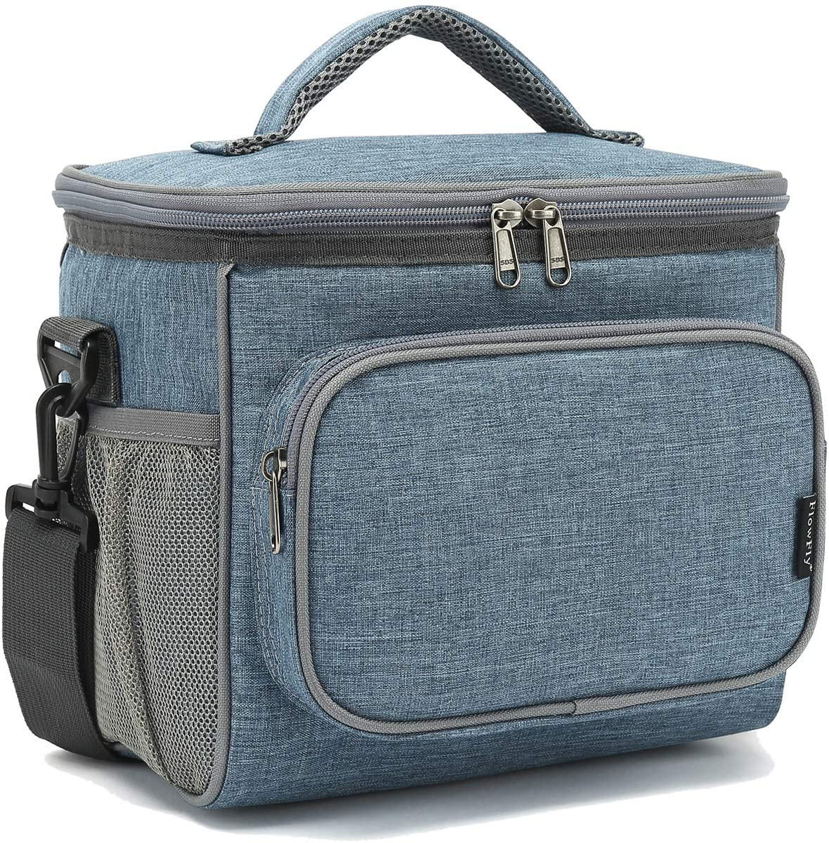 Rynx | Flowfly Insulated Reusable Lunch Box Adult Large Lunch Box For Women And Men With Adjustable Shoulder Strap Front Zipper Pocket And Double Large Mesh Side Pockets, Navy Blue