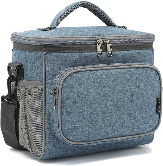 Rynx | Flowfly Insulated Reusable Lunch Box Adult Large Lunch Box For Women And Men With Adjustable Shoulder Strap Front Zipper Pocket And Double Large Mesh Side Pockets, Navy Blue