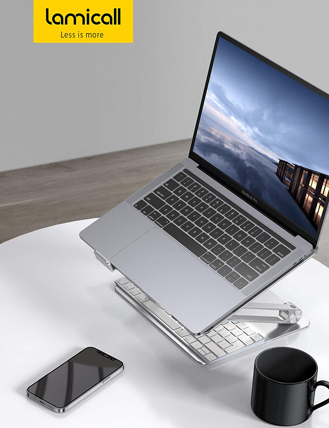Rynx | Lamicall Laptop Stand Riser Portable - Foldable Height Adjustable Ergonomic Computer Notebook Stand Holder Lift For Desk, Compatible With Macbook Air Pro, Dell Xps, Hp (10-17'') - Silver