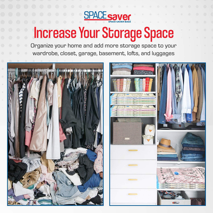 Rynx | Spacesaver Premium Vacuum Storage Bags. 80% more storage! Hand pump for travel! Double zipper and triple seal turbo valve for maximum space saving! (Small 6-pack)