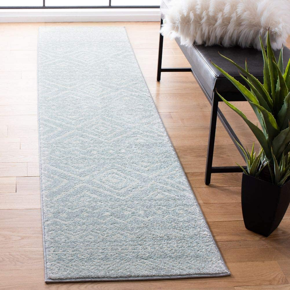 Rynx | Safavieh Tulum Collection TUL267F Moroccan Boho Distressed Non-Shedding Stain Resistant Living Room Bedroom Runner, 2' x 9', Light Grey / Ivory