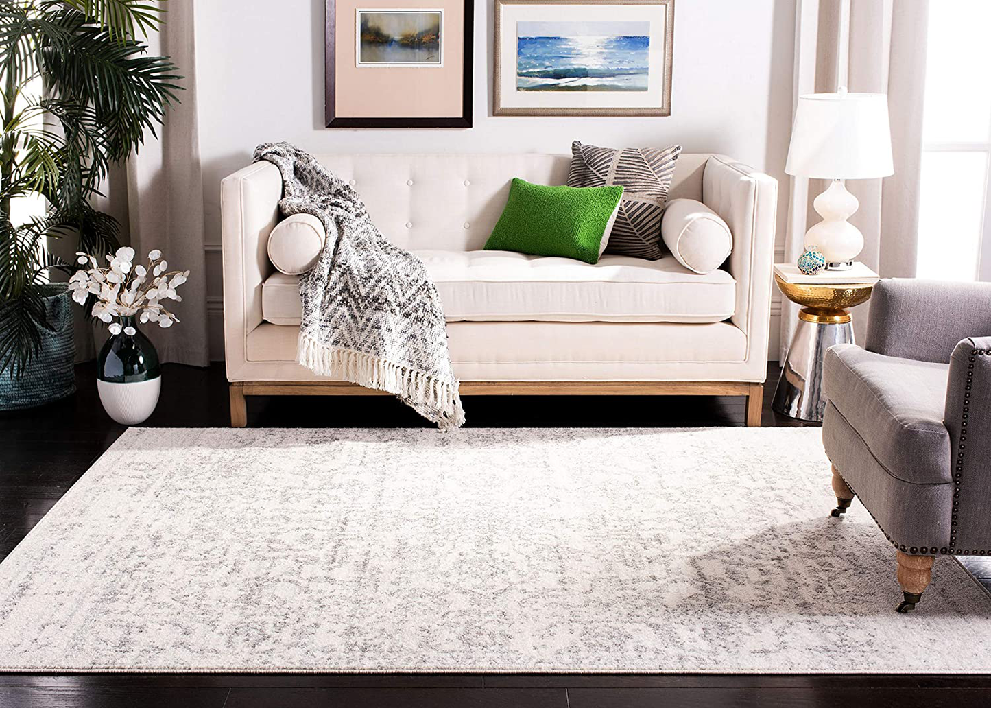 Rynx | Safavieh Madison Collection Mad603k Oriental Snowflake Medallion Worn Non-Shedding Stain Resistant Living Room Bedroom Area Rug, 4' X 4' Round, Turquoise / Ivory