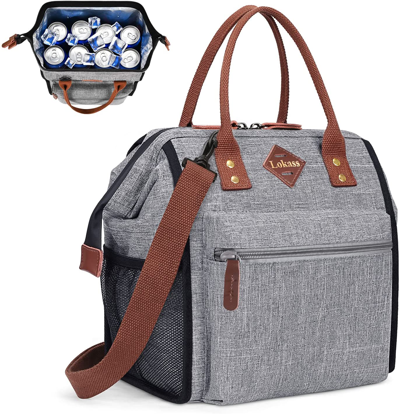 Rynx | Lokass Leak-proof Lunch Box For Women Insulated Lunch Cooler Bag Thermal Lunch Tote With Removable Shoulder Strap For Men Girls Adults Large Picnic Bag For Office Work College Outdoor, Gray