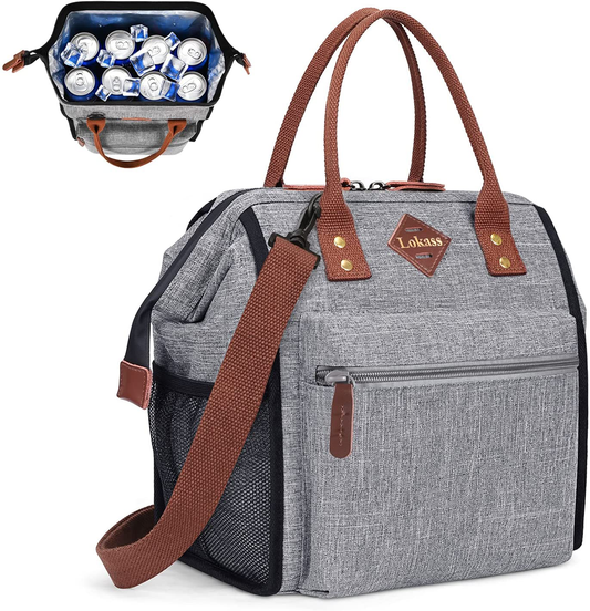 Rynx | Lokass Leak-proof Lunch Box For Women Insulated Lunch Cooler Bag Thermal Lunch Tote With Removable Shoulder Strap For Men Girls Adults Large Picnic Bag For Office Work College Outdoor, Gray