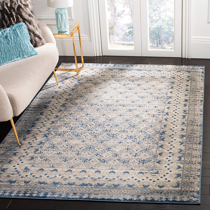 Rynx | Safavieh Brentwood Collection Bnt899g Traditional Oriental Distressed Non-Shedding Stain Resistance Living Room Bedroom Area Rug, 3' X 3' Square, Light Gray / Blue