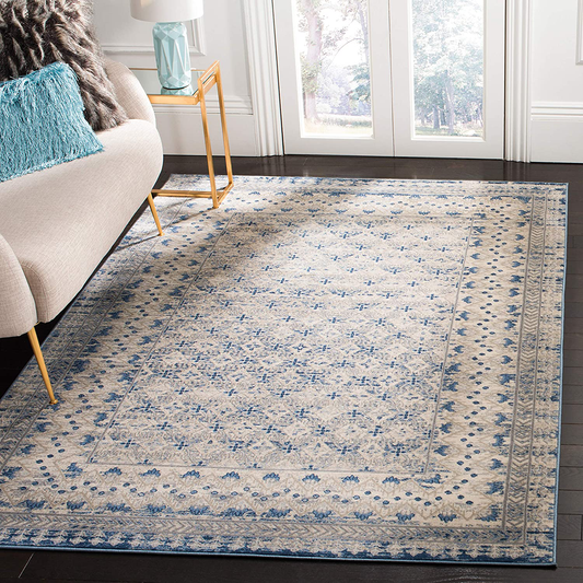 Rynx | Safavieh Brentwood Collection Bnt899g Traditional Oriental Distressed Non-Shedding Stain Resistance Living Room Bedroom Area Rug, 3' X 3' Square, Light Gray / Blue