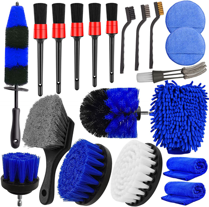 Rynx | Jaronx 15 PCS Car Wheel & Tire Brush Set, 17 Inch Long Handle Rim Brush, Short Handle Wheel Brush, Detailing Brushes, Wash Mitts, Ventilation Dust Brush, Wax Applicator Pads, Wash Cloths, Wash Brushes
