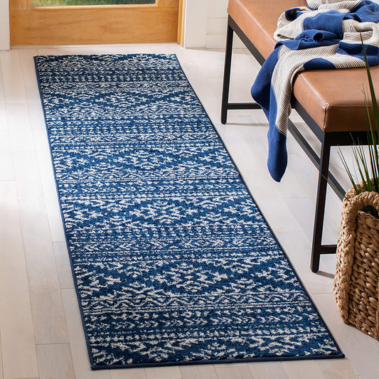 Rynx | Safavieh Tulum Collection TUL272N Moroccan Boho Tribal Non-Shedding Stain-Resistant Living Room Bedroom Runner, 2' x 17', Navy / Ivory