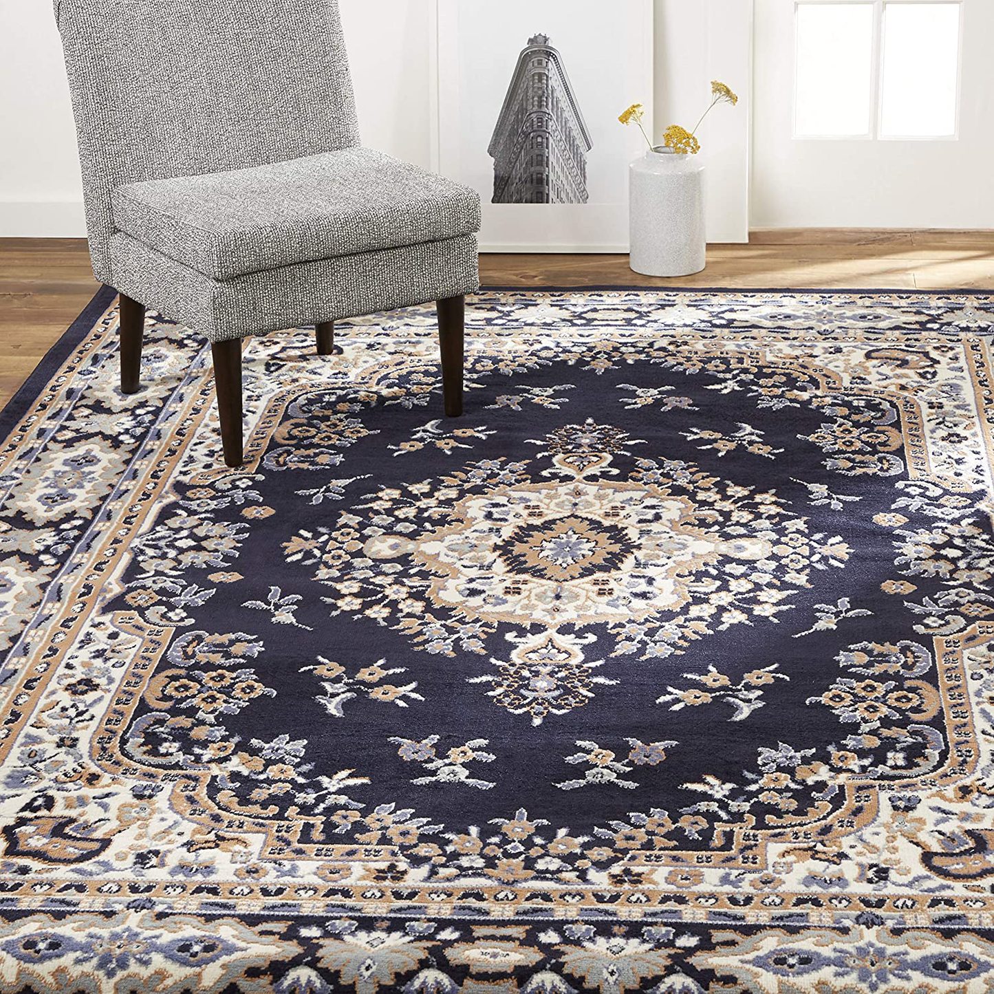 Rynx | Home Dynamix Premium Sakarya Traditional Medallion Border Area Rug, Navy Blue, 3'7"X5'2" Rectangle