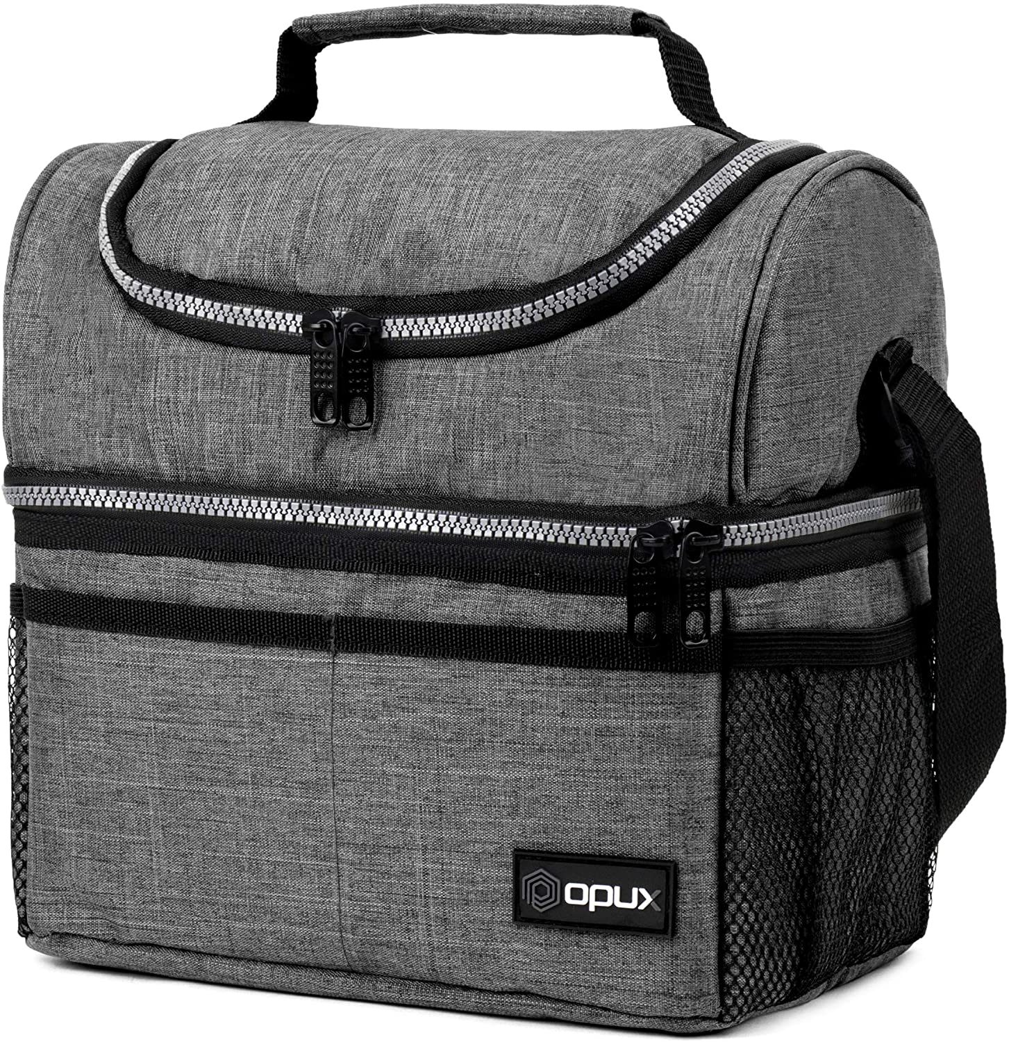 Rynx | Insulated Double-decker Lunch Box For Men, Women | Double Layer Reusable Cooler Lunch Box With Shoulder Strap, Leakproof Liner | Medium Lunch Box For School, Work, Office (Heather Gray) Heather Gray