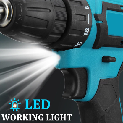 Rynx | 12V Wireless Drill with 42 Accessories with 3/8" Tool-less Chuck, 2 Speeds, 18+1 Positions, Built-in LED