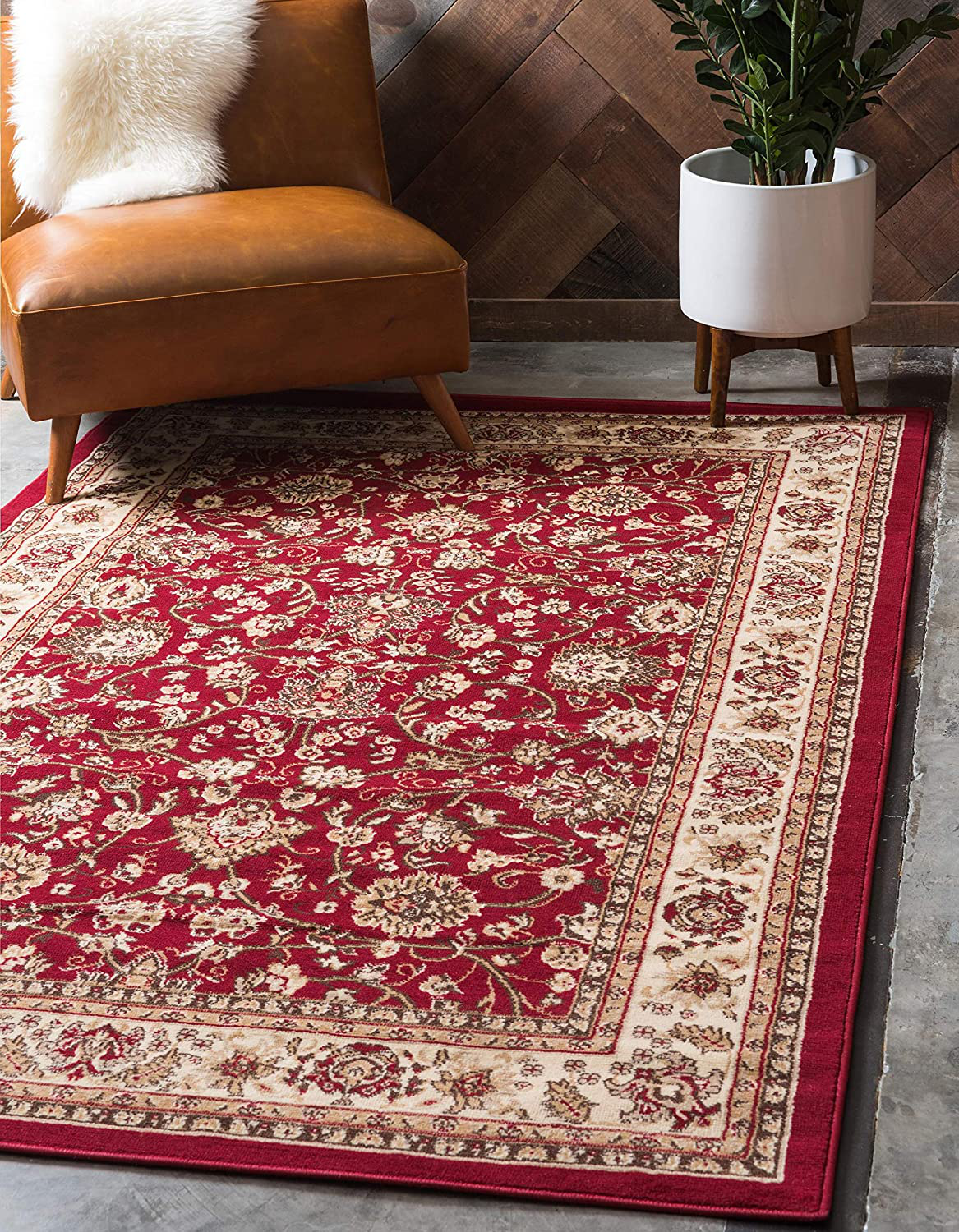 Rynx | Unique Loom Kashan Traditional Floral Rug, 4 Feet, Gray/Ivory