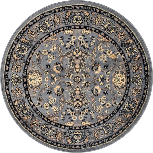 Rynx | Unique Loom Kashan Traditional Floral Rug, 4 Feet, Gray/Ivory