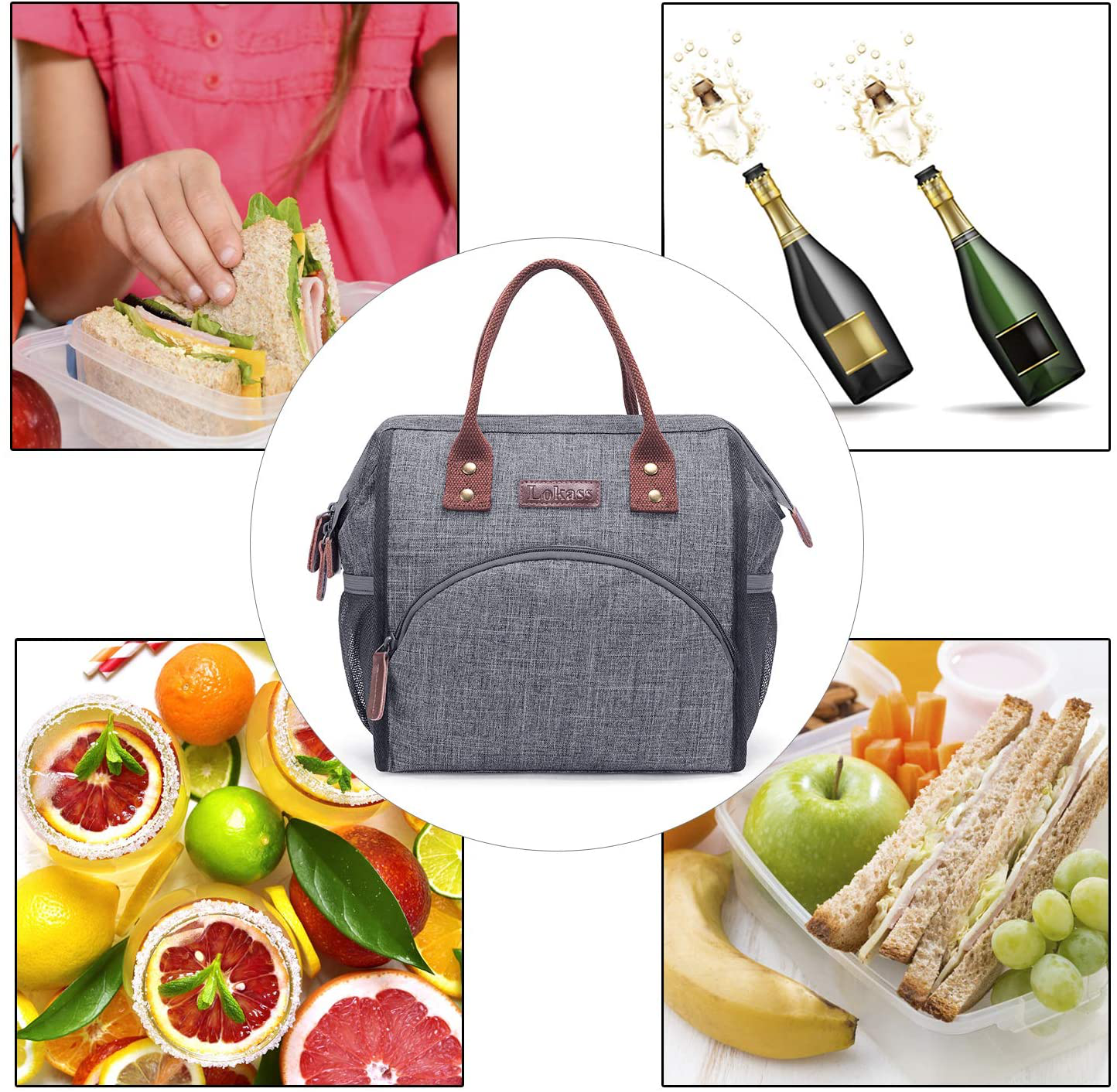 Rynx | Lokass Lunch Bag Insulated Lunch Box Wide Open Lunch Tote Bag Large Drink Holder Durable Canvas Thermal Snack Organizer For Women Men Adults College Work Picnic Hiking Beach Fishing, Stripes