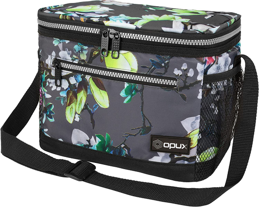 Rynx | Opux Insulated Lunch Box For Women Men, Leakproof Thermal Food Bag For Work, Reusable Food Cooler Tote, Soft Lunch Box For Kids With Shoulder Strap, Pockets, 14 Cans, 8l, Floral Gray