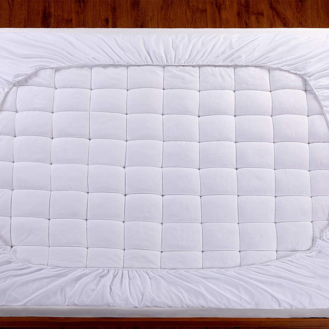 Rynx | oaskys Cal King Madras Pad Cover Cooling Mattress Topper Pillow Top with Down Alternative Fill (8-21” Fitted Deep Pocket California King Size)