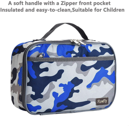 Rynx | Flowfly Kids Lunch Box Insulated Soft Bag Mini Cooler Back To School Thermal Meal Tote Kit For Girls, Boys, Camo, With Free Us Flag Badge