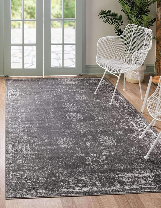 Rynx | Unique Loom Sofia Collection Area Traditional Vintage Rug, French Inspired Perfect for All Home Decor, 4' 0 x 6' 0 Rectangular, Dark Gray/Ivory