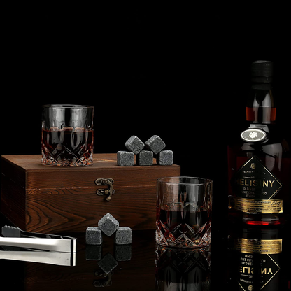 Rynx | Whiskey Stones Gift Set - Whiskey Glass Set of 2 - Granite Cooling Whiskey Stones - Scotch Bourbon Whiskey Glass Gift Box Set - Best Drinking Gifts for Men Dad Husband Birthday Party Holiday Gift