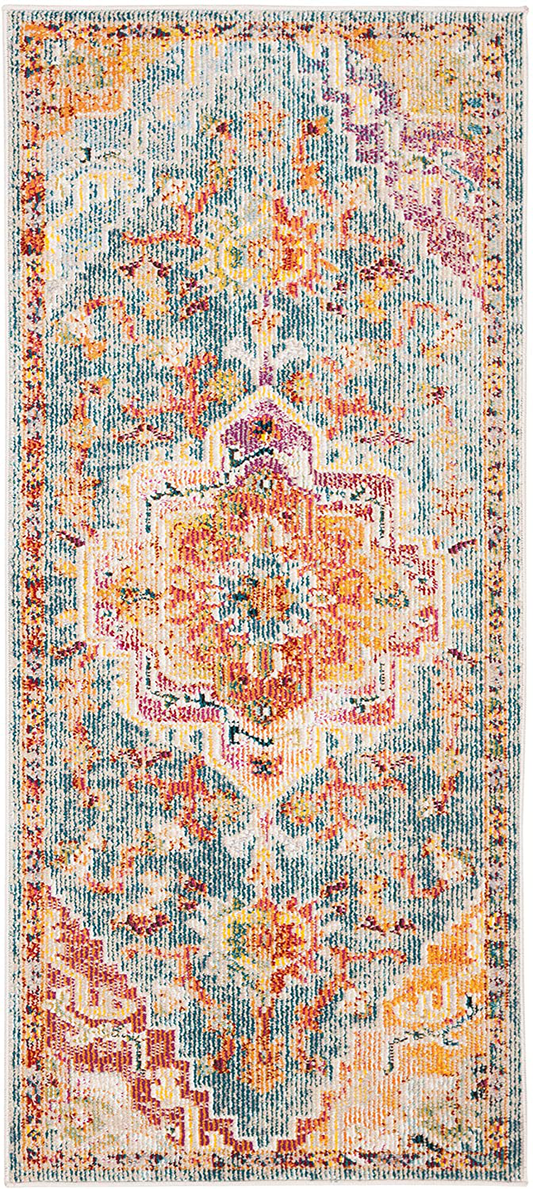 Rynx | Safavieh Crystal Collection Crs501k Boho Chic Oriental Medallion Distressed Non-Shedding Stain Resistant Living Room Bedroom Area Rug, 2'2" X 5', Orange / Teal