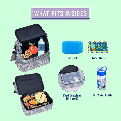 Rynx | Wildkin Two-Compartment Insulated Lunch Box For Boys & Girls, Size 9 X 8 X 6 Inches Lunch Box Bag For Kids, Ideal Size For Packing Hot Or Cold Snacks For School & Travel, BPA-Free (Digital Camo)