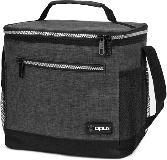Rynx | Opux Insulated Large Lunch Box For Men Women, Leakproof Thermal Food Bag For Work, Reusable Food Cooler Tote, Soft School Lunch Box With Shoulder Strap, Pockets, 18 Cans, 10l, Dark Gray Coal