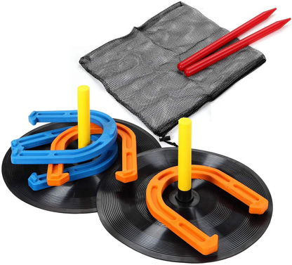 Rynx | Win SPORTS Outdoor Indoor Rubber Horseshoes Set Includes 4 Horseshoes, 2 Pegs, 2 Rubber Mats, 2 Red Plastic dowels, Beach Games Perfect for Tailgating, Camping, Backyard, Fun for Kids Adults