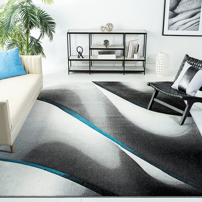 Rynx | Safavieh Hollywood Collection Hlw712f Mid-Century Modern Non-Shedding Stain Resistant Living Room Bedroom Area Rug, 4' X 4' Square, Gray / Blue