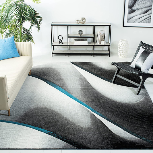 Rynx | Safavieh Hollywood Collection Hlw712f Mid-Century Modern Non-Shedding Stain Resistant Living Room Bedroom Area Rug, 4' X 4' Square, Gray / Blue