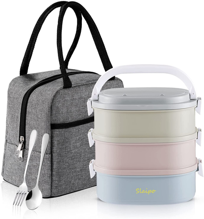 Rynx | Bento Box Adult Lunch Box, Slaipo Leak-proof Lunch Box Container Insulated Lunch Bag Fork Spoon, Portable Stackable Food Container Storage Boxes For Work School Camping, 3 Layers…