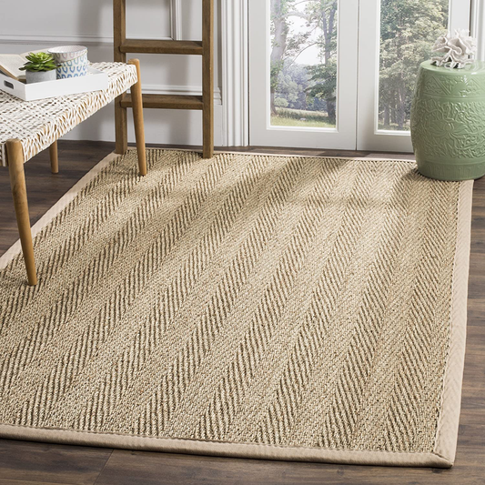 Rynx | Safavieh Natural Fiber Collection NF115A Border Herringbone Seagrass Area Rug, 3' x 5', Beige
