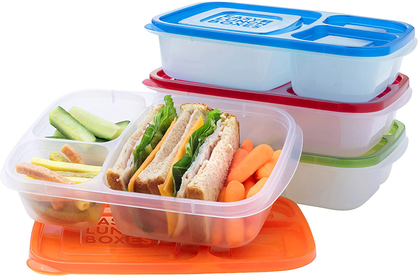 Rynx | Easylunchboxes - Bento Lunch Boxes - Reusable 3-Compartment Food Containers For School, Work, And Travel, Set Of 10, (Jewel Brights)