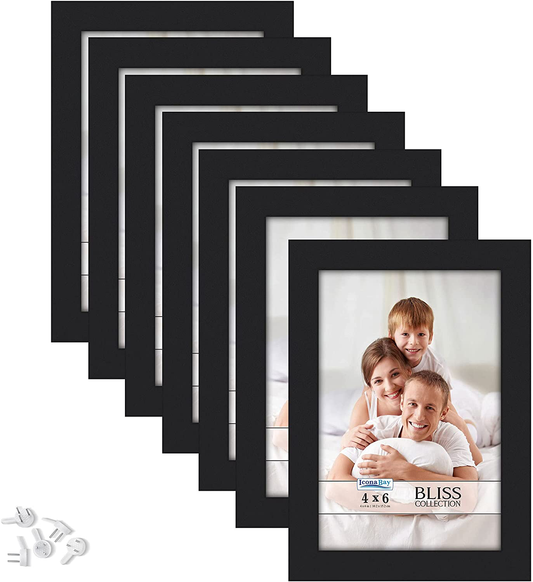 Rynx | Icona Bay 4x6 Picture Frames (Black, 12 Pack), Modern Style Wood Composite Frames Tabletops or Wall Mounting, Bliss Collection