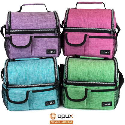 Rynx | Opux Insulated Double Compartment Lunch Bag For Men, Women | Double Decker Reusable Lunch Cooler Bag With Shoulder Strap, Soft Leakproof Lining | Large Lunch Box Tote For Work, School (Coal)
