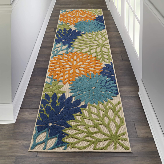 Rynx | Nourison Aloha Indoor/Outdoor Floral Blue Multicolor 2'3" x 8' Area Rug Runner (2'x8')