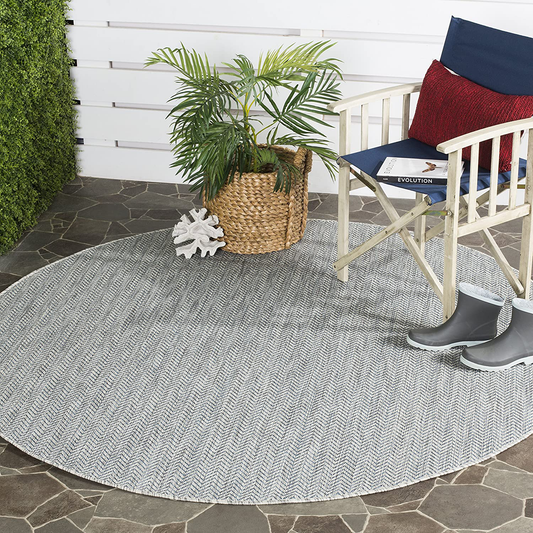 Rynx | Safavieh Courtyard Collection CY8022 Indoor/Outdoor Non-Shedding Stain-Resistant Patio Backyard Rug, 4' x 4' Round, Gray / Navy Blue
